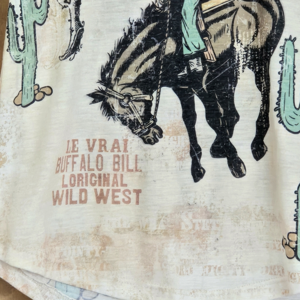 Vtg Buffalo Bill's Real West T-shirt V-neck Graphic Western Print Horse Sz S/USA - Picture 7 of 7
